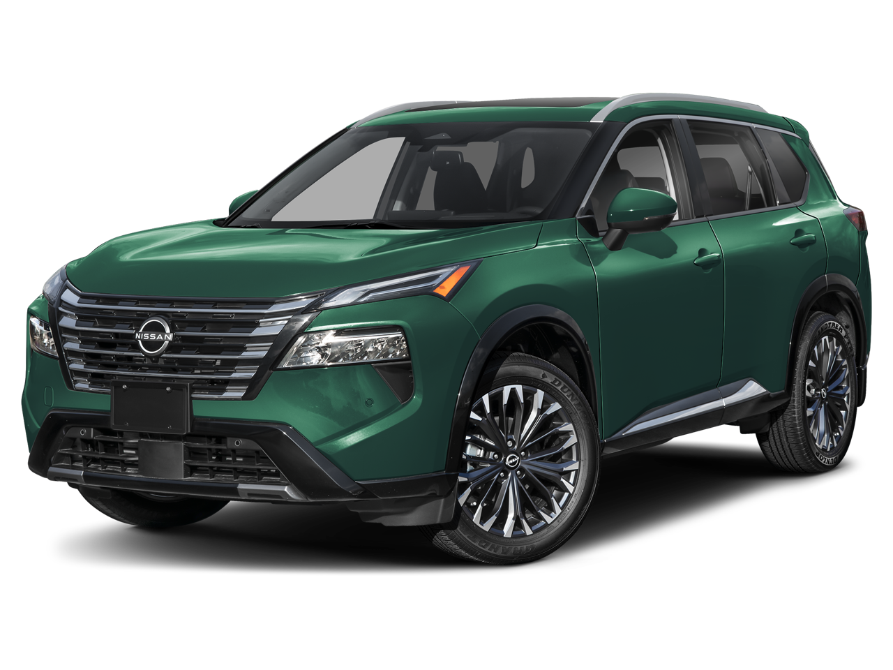 2026 Nissan Rogue Platinum in Obsidian Green — front three-quarter view