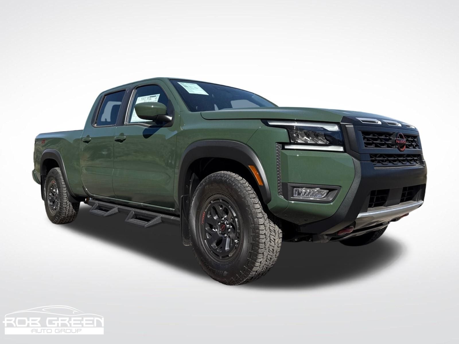 2026 Nissan Frontier PRO-4X in Tactical Green Metallic — front three-quarter view