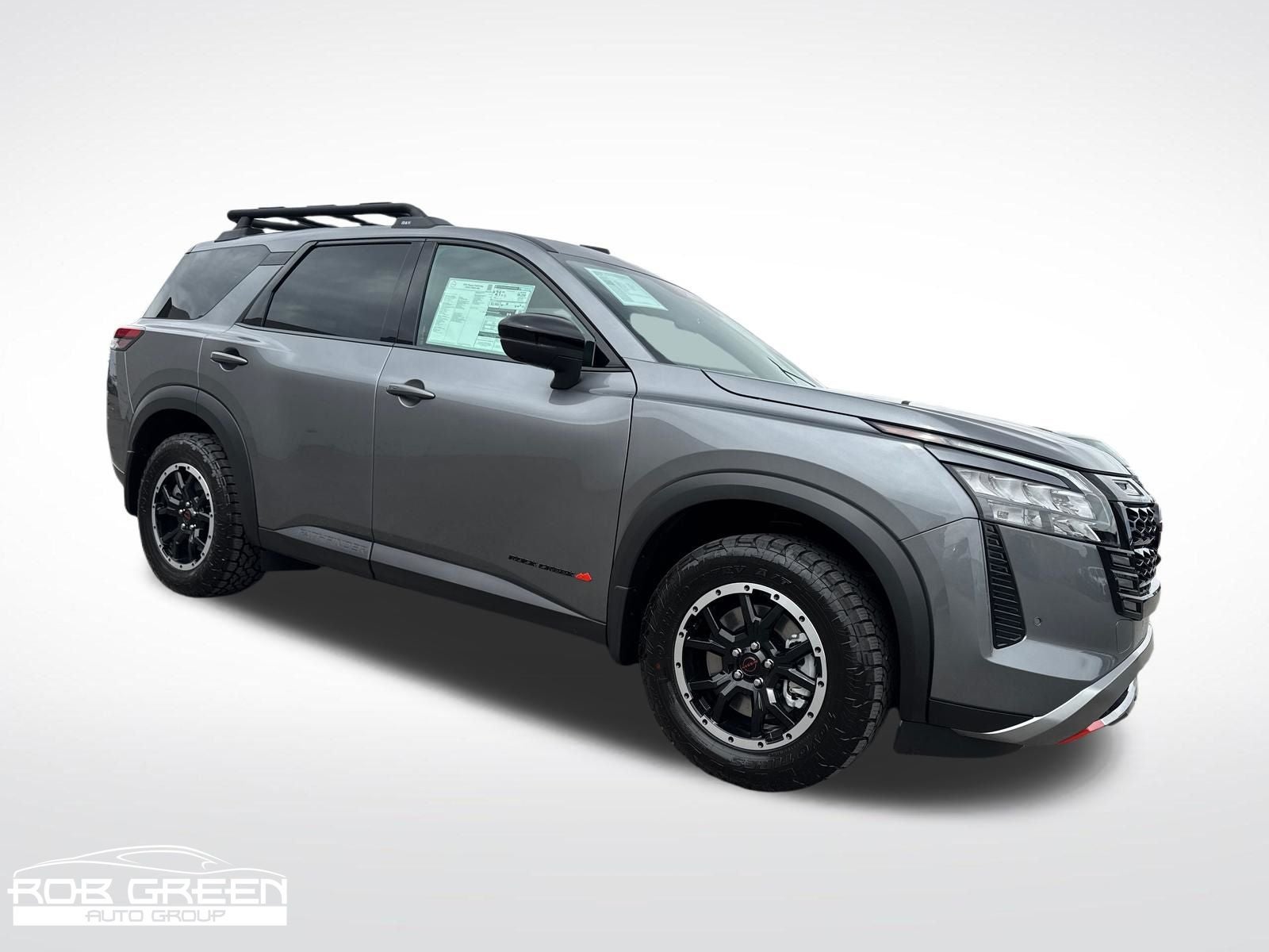 2026 Nissan Pathfinder Rock Creek in Gun Metallic — front three-quarter view